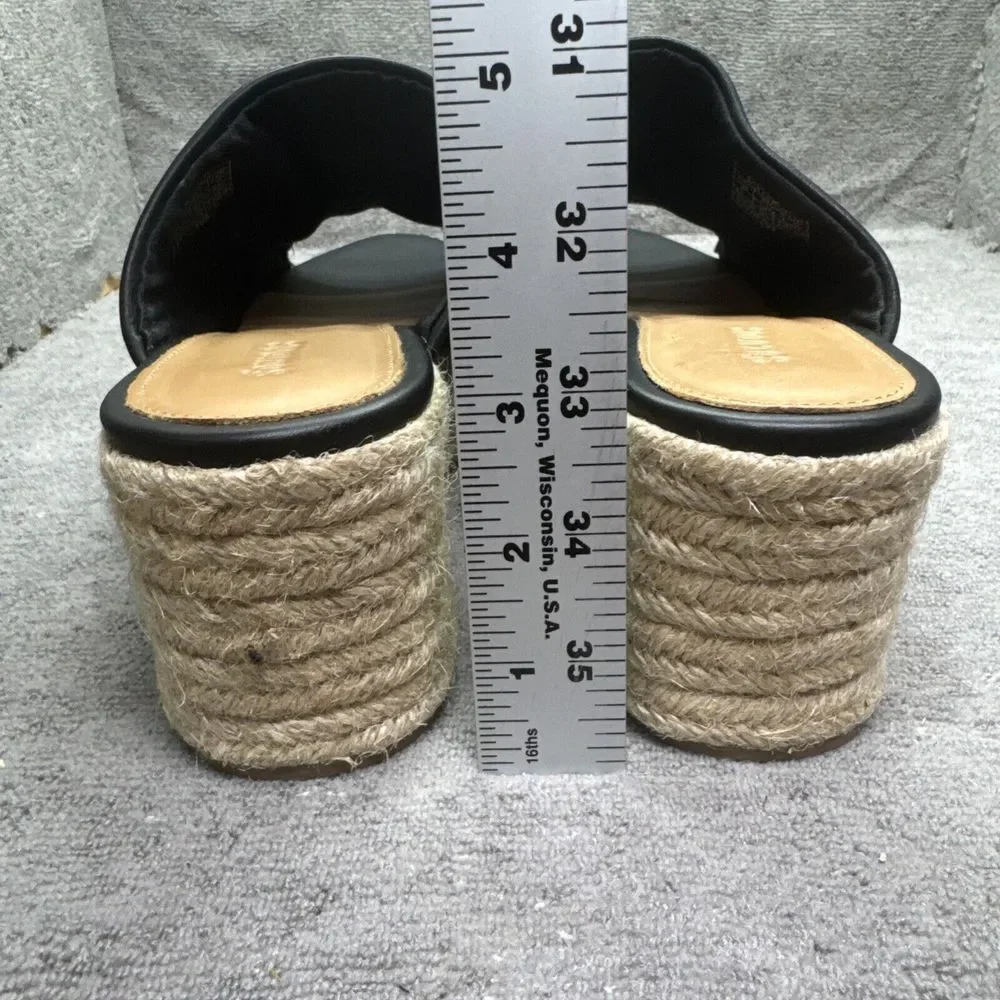 Ravello Leather Platform Espadrille Slides Womens 8 Black‎ Heels Slip On Slides